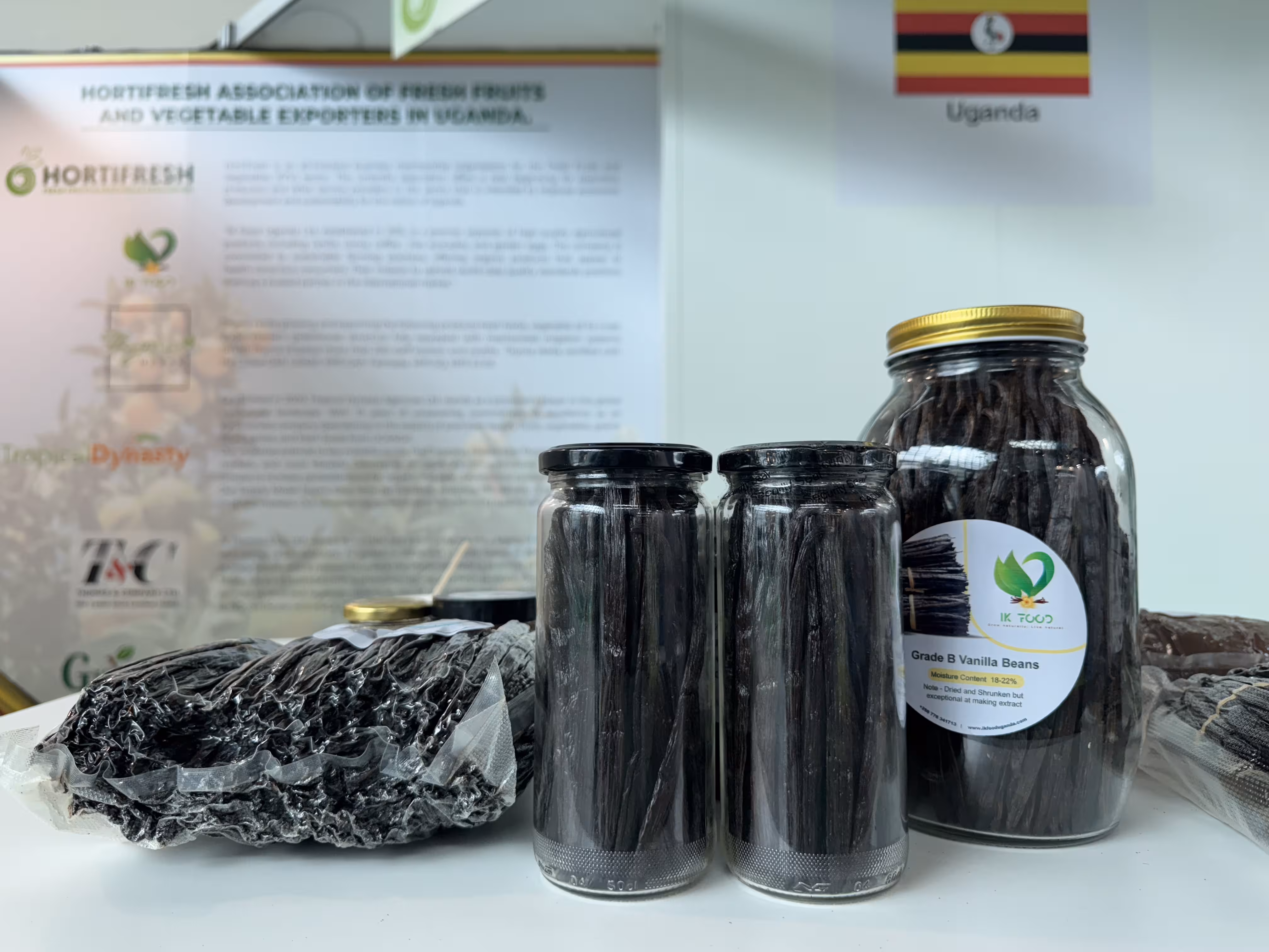 Close-up of premium Ugandan vanilla beans, hand-harvested and sun-cured